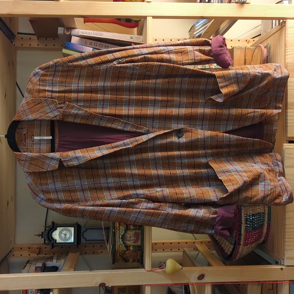 Free People Plaid Blazer in Orange and Brown